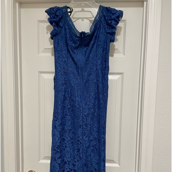 ASOS Little Mistress Maternity Lace Dress Blue  off the shoulder - Picture 6 of 11